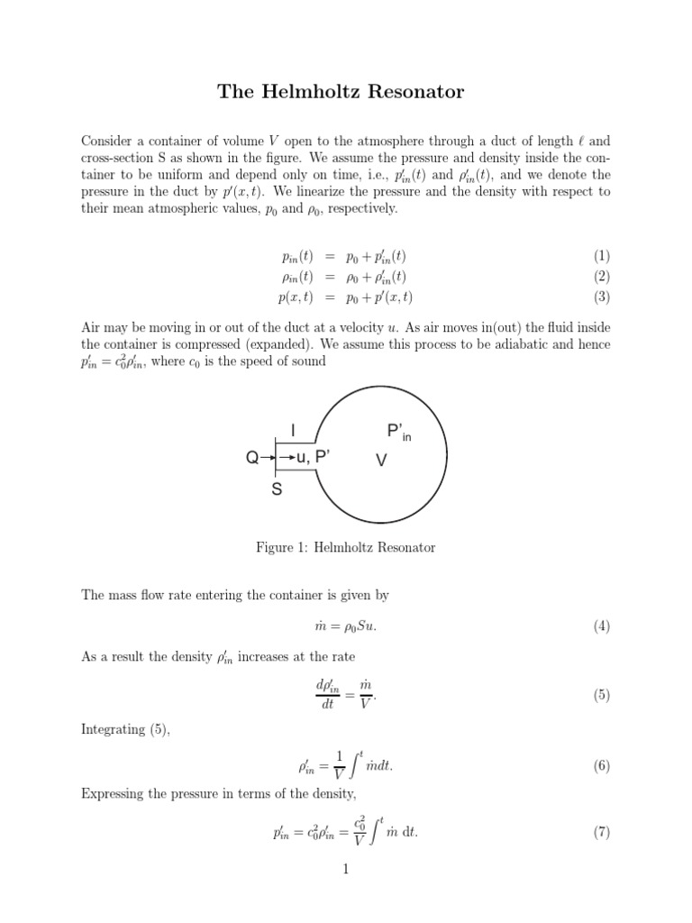 The Helmholtz Resonator L Q U, P P PDF Density Fluid Dynamics