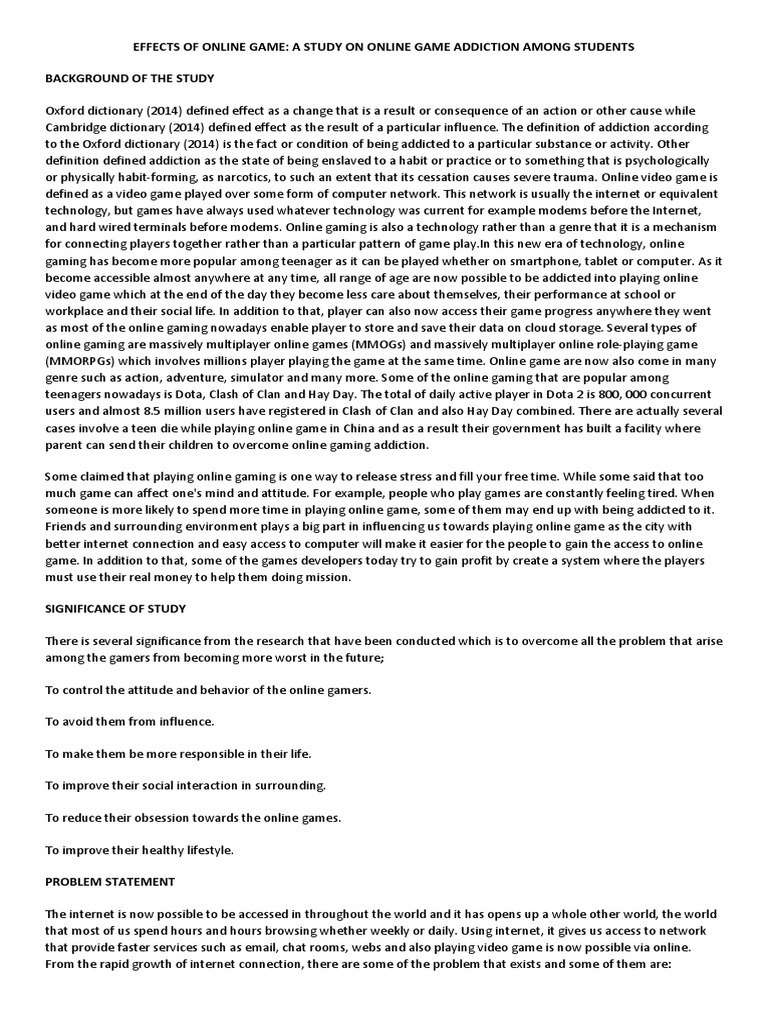 Effects of Online Game | PDF | Survey Methodology | Video Games