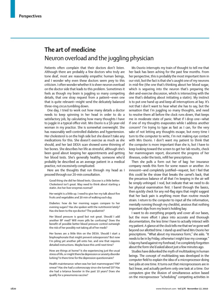 The Art of Medicine: Neuron Overload and The Juggling Physician | PDF ...