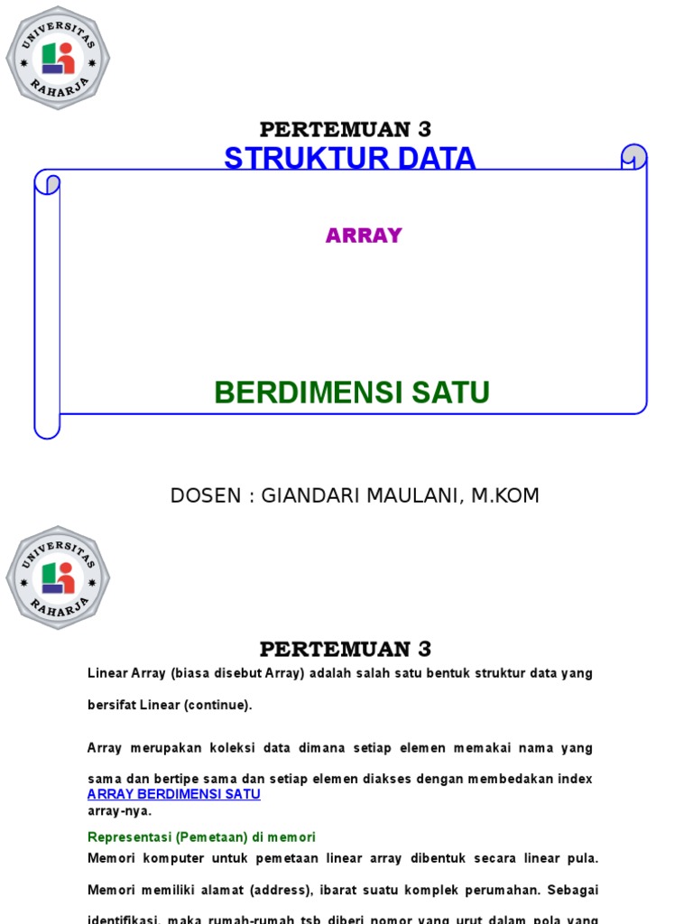 Struktur Data Array Dimensi Satu | PDF | Metode & Bahan Ajar