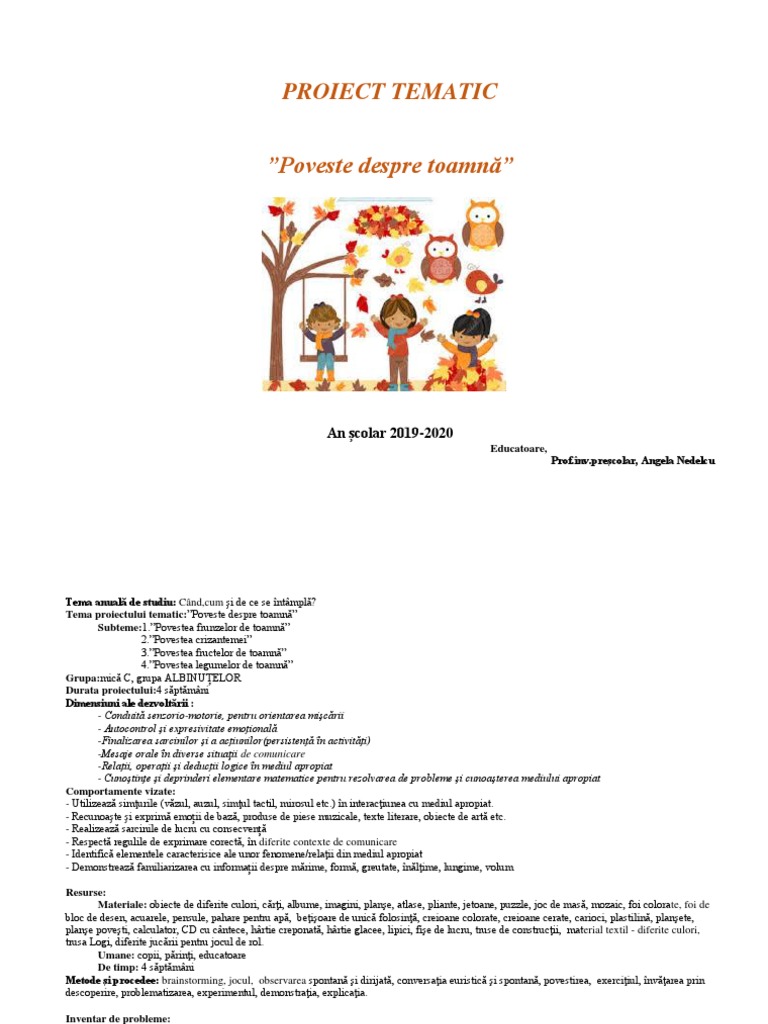 Proiect Tematic Toamna 20192020 | PDF