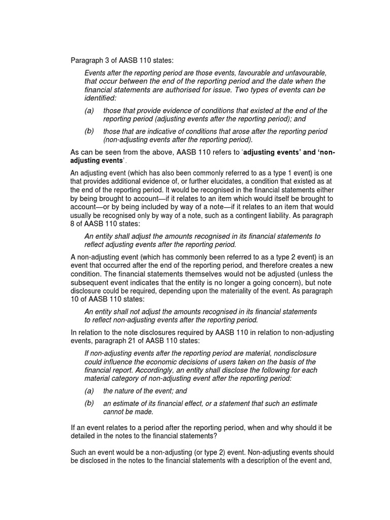 Events After Reporting Period Explained | PDF | Going Concern ...