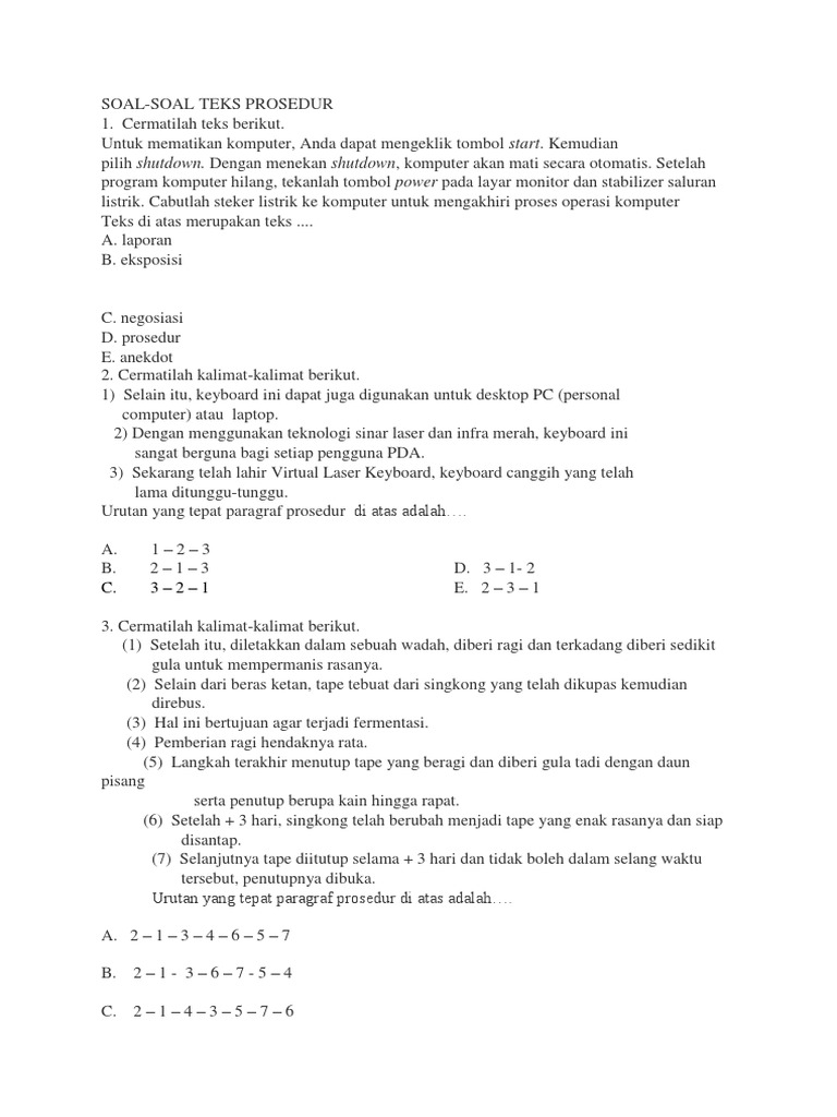 Soal Teks Proseur