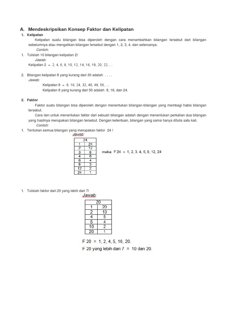 A Mendeskripsikan Konsep Faktor Dan Kelipatan Contoh