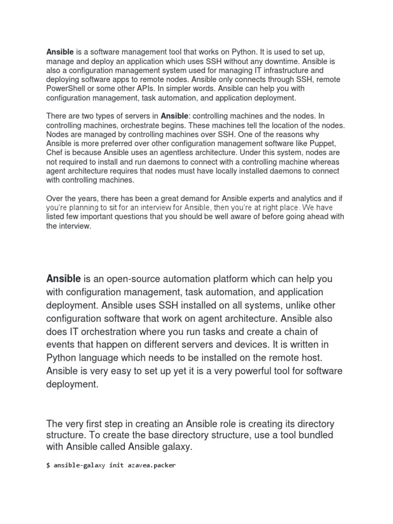 Ansible Is A Software Management Tool That Works On Python. It Is Used ...