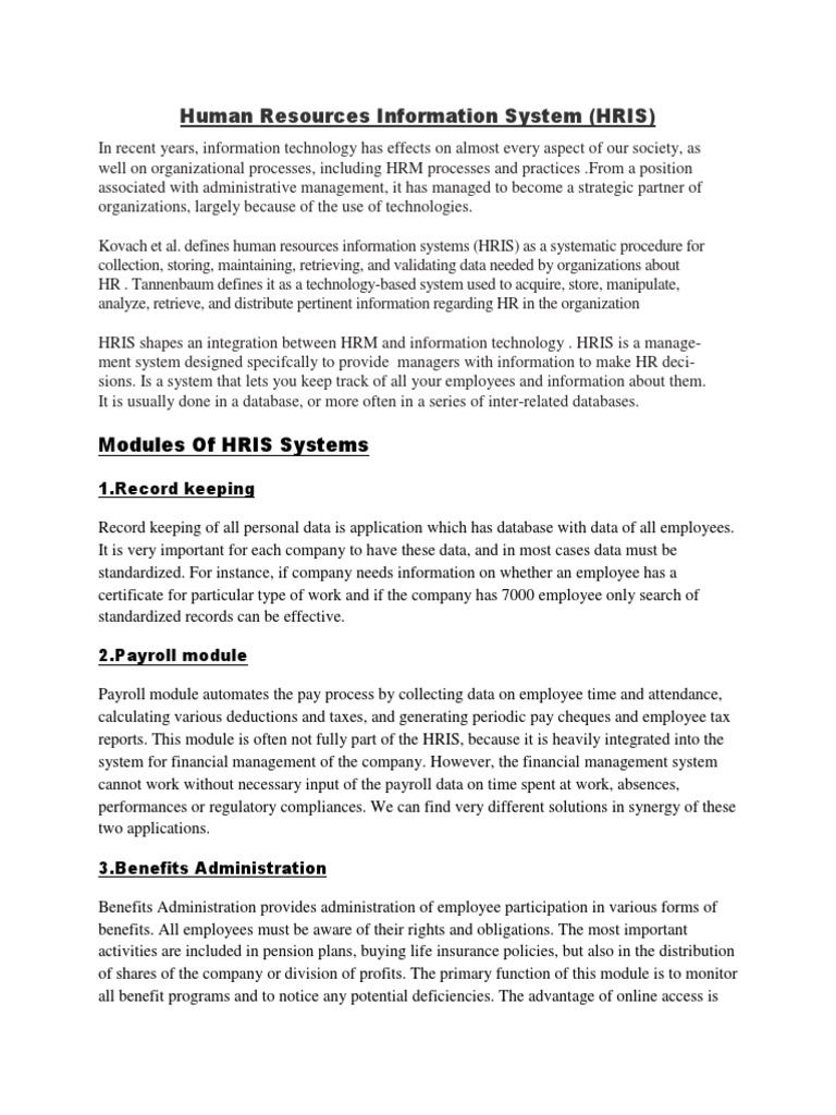 Overview of Human Resource Information Systems | PDF | Human Resources ...