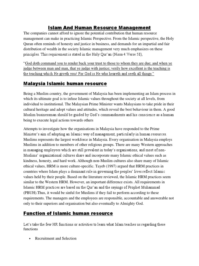 Islamic Human Resource Management Principles | PDF | God In Islam ...