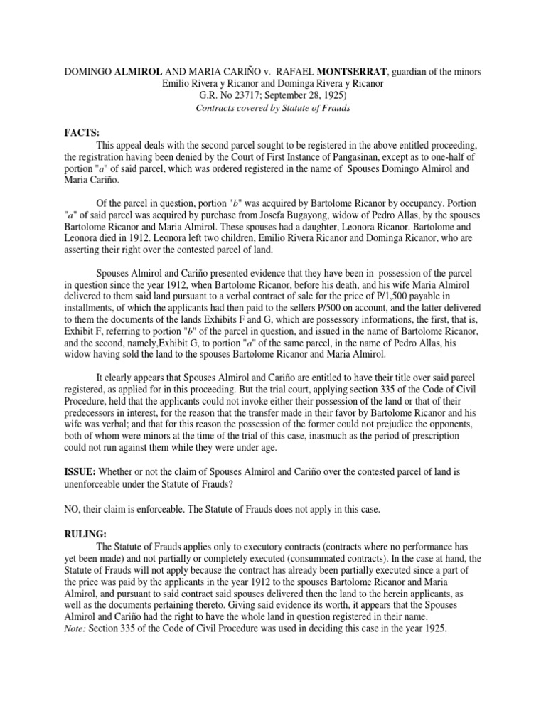 Partially Executed Oral Land Sale Contracts Fall Outside the Scope of