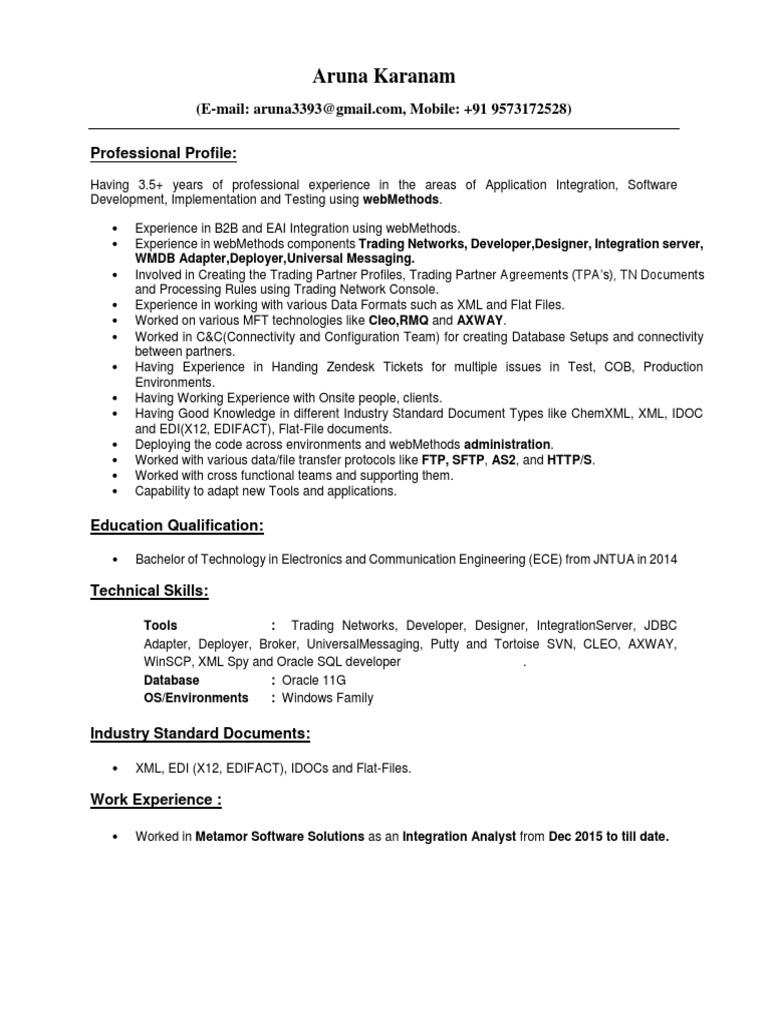 webMethods Integration Analyst Resume | PDF | Electronic Data ...