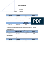 Project Basic Assumption for Programme