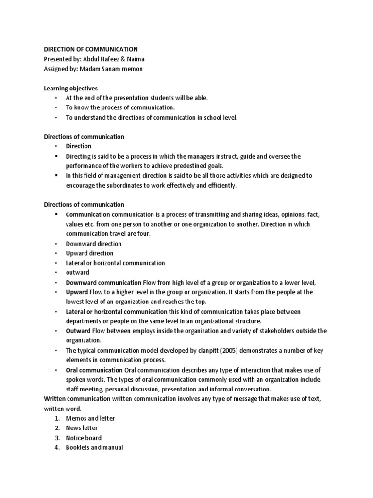 Types of Communication Directions | PDF | Conversation | Communication