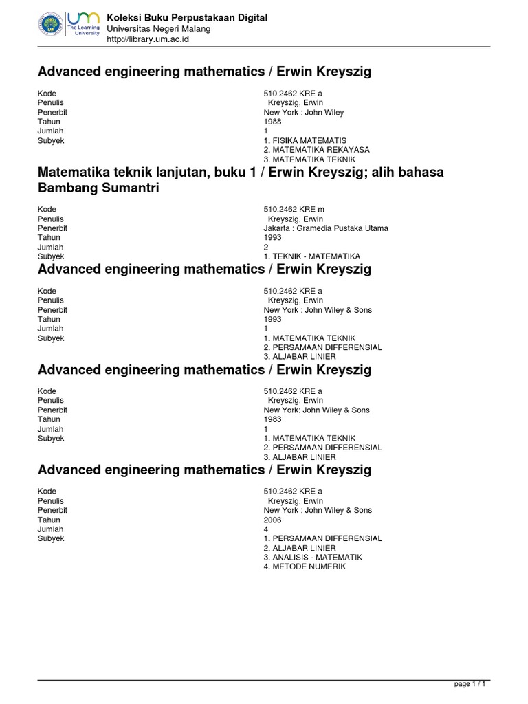 Buku Matematika Teknik Kreyszig | PDF