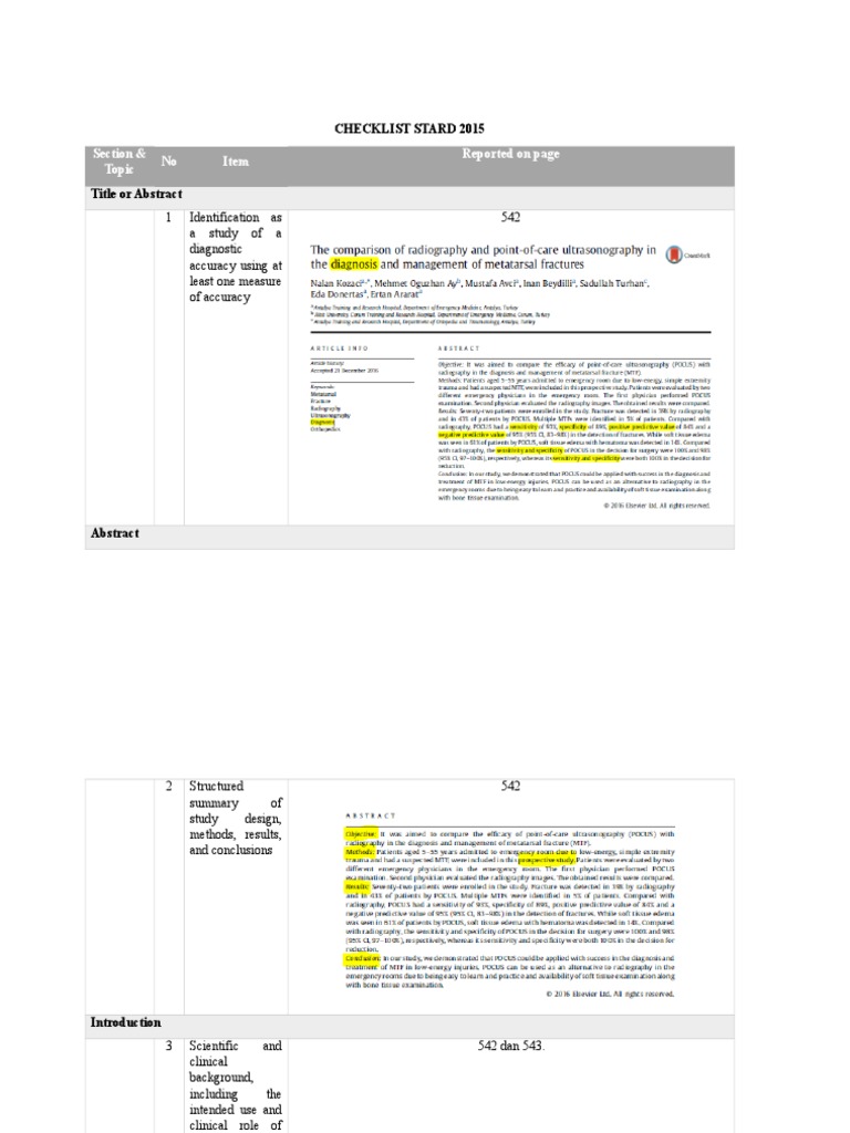 STARD 2015 Checklist for Diagnostic Studies | PDF | Reference Range ...