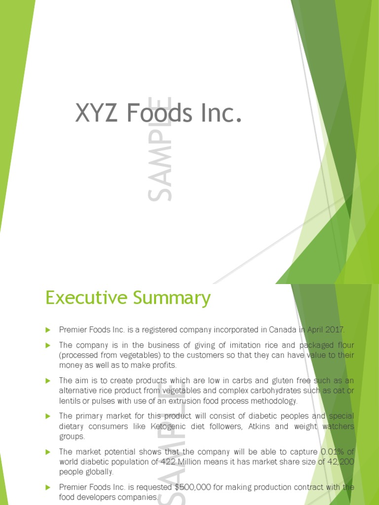 Executive Summary for Premier Foods Inc., a Startup Developing Gluten