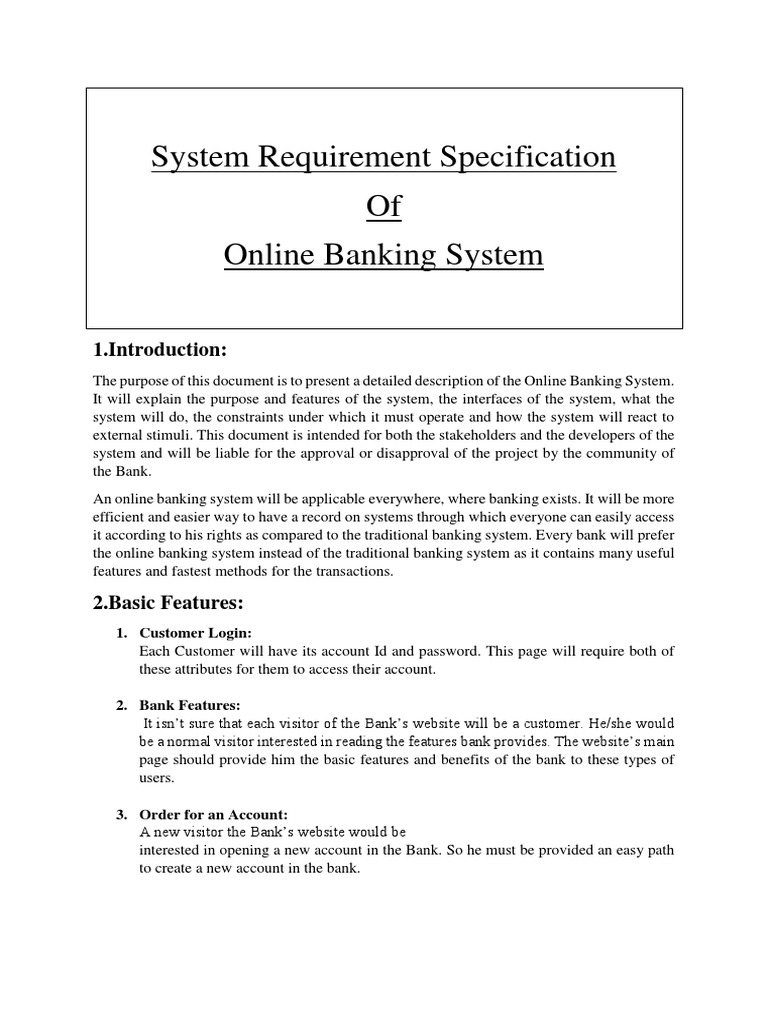 System Requirement Specification For Online Banking System | PDF ...