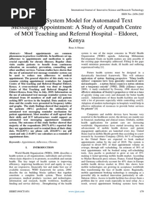 Reminder System Model for Automated Text Messaging Appointment: A Study of Ampath Centre of MOI Teaching and Referral Hospital – Eldoret,  Kenya