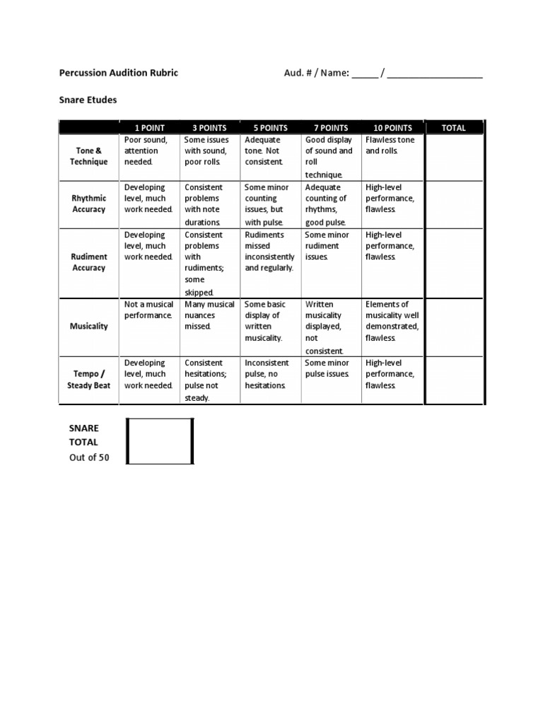 Drhs Percussion Audition Rubric PDF