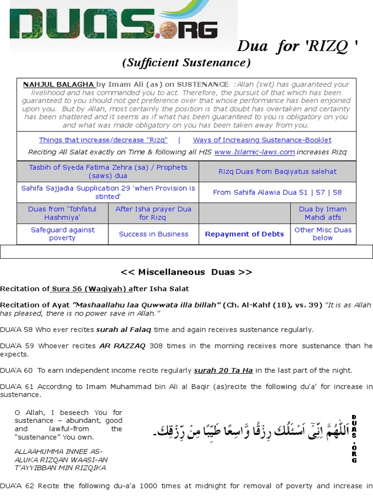 Dua A For Sufficient Sustenance Tasbih Fathima Zahra Semitic Words And Phrases Islamic Behaviour And Experience
