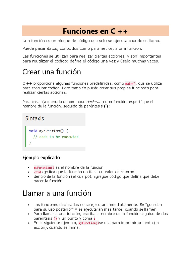Funciones de C++ | PDF | Función (Matemáticas) | C