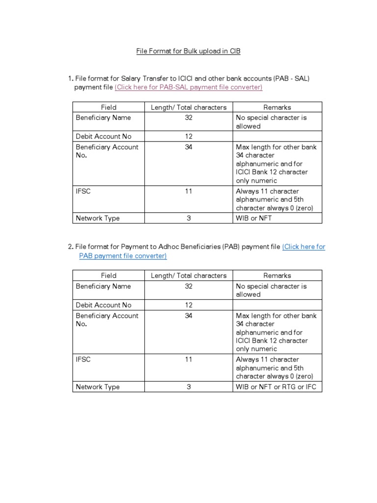 File Format Bulk Transfers 3.3 PDF Financial Transaction Business