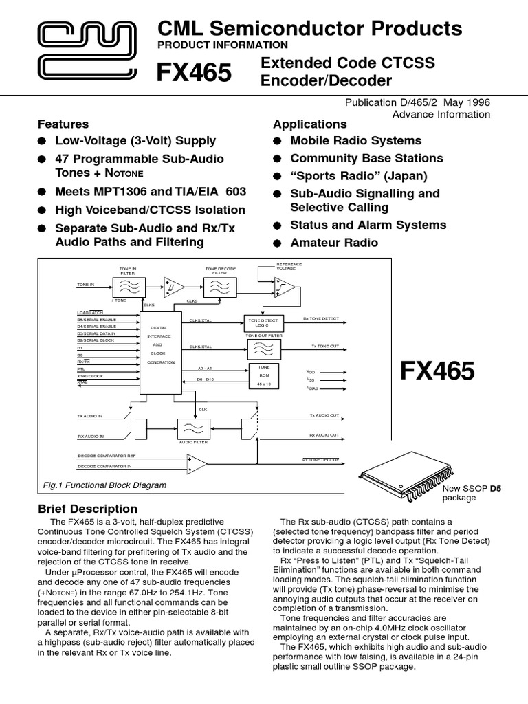 CML Semiconductor Products Extended Code CTCSS Encoder/Decoder