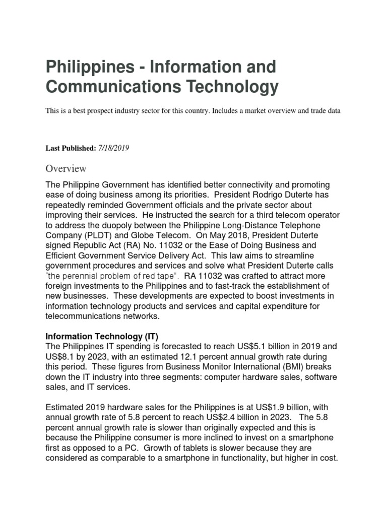 Philippines Current Real State in ICT | PDF | Telecommunication ...