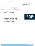 Mark Scheme (Results) Summer 2015: Pearson Edexcel GCE in Physics (6PH02) Paper 01 Physics at Work