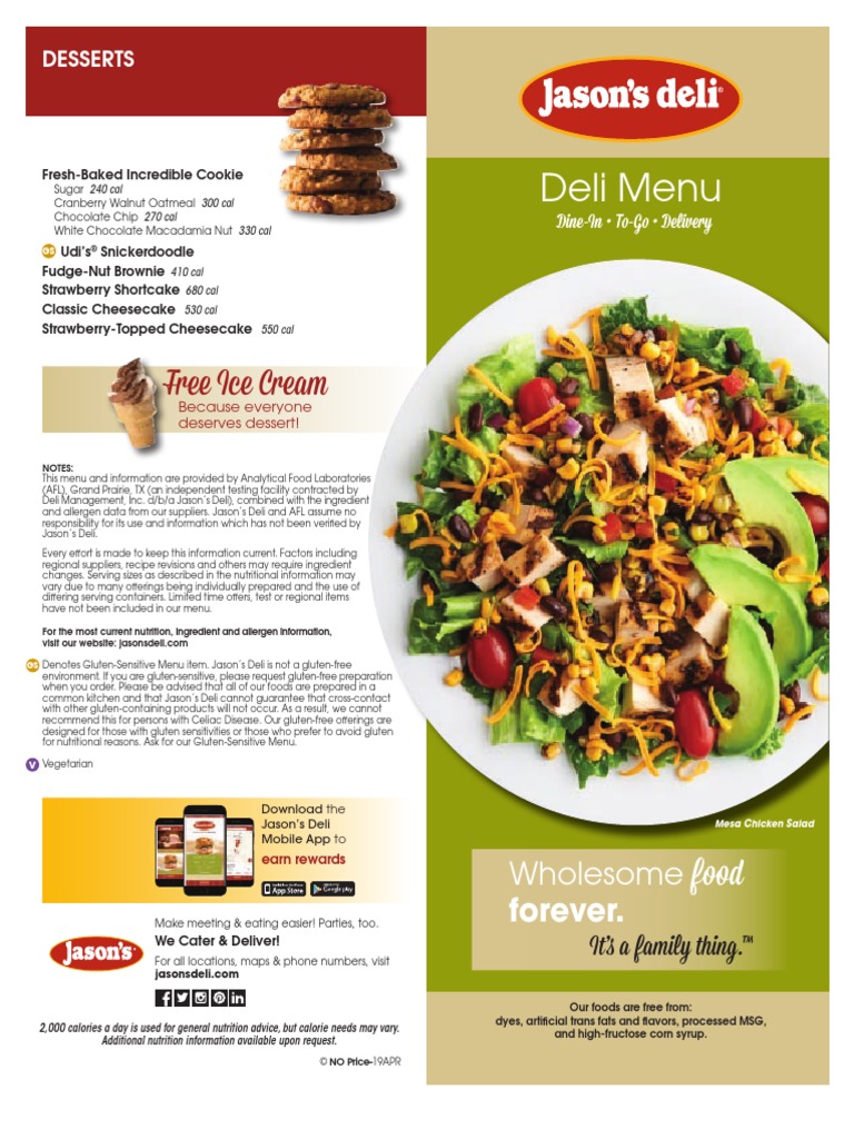 Jasons Deli Menu PDF French Fries Salad
