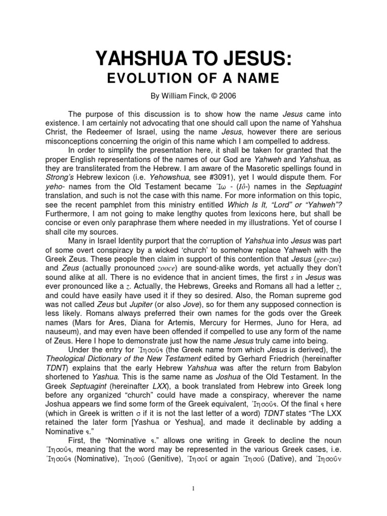Yahshua To Jesus Evolution of A Name | PDF | Latin | Septuagint