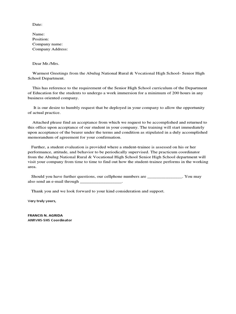 Student Deployment Request Letter | PDF