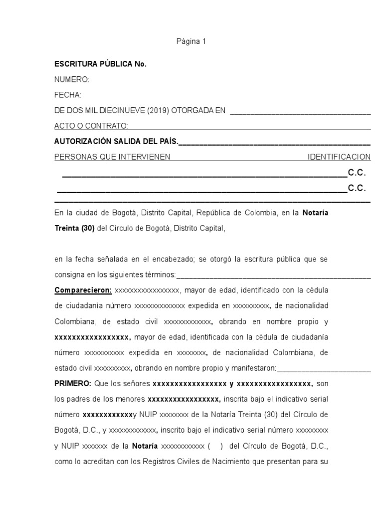 Formato Autorizacion Permanente Salida Del Pais Menores De Edad Pdf