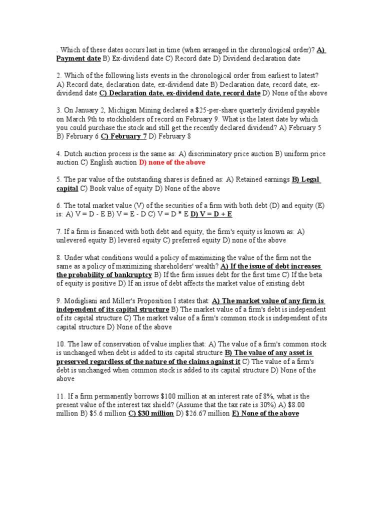 Dividend and WACC Quiz Questions | PDF | Cost Of Capital | Capital ...