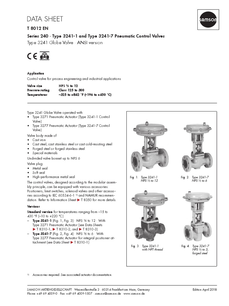 Type 3241 Globe Valve ANSI Version: T 8012 EN Series 240 Type 3241-1 ...