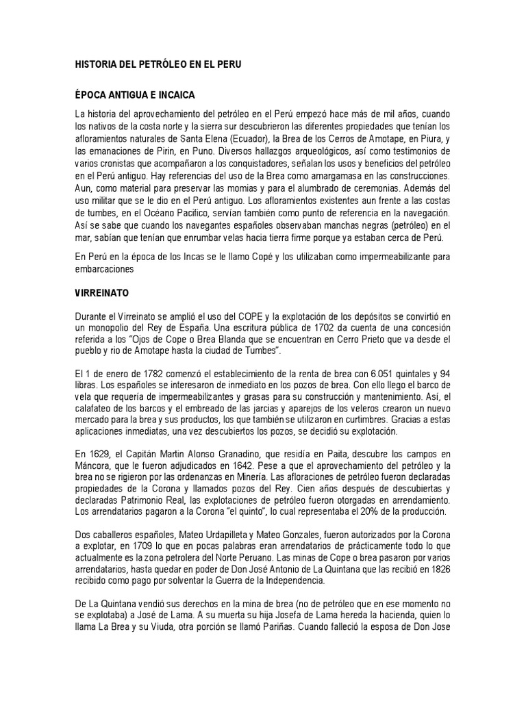 Historia del Petróleo en el Perú | PDF | Petróleo | Refinería de petróleo