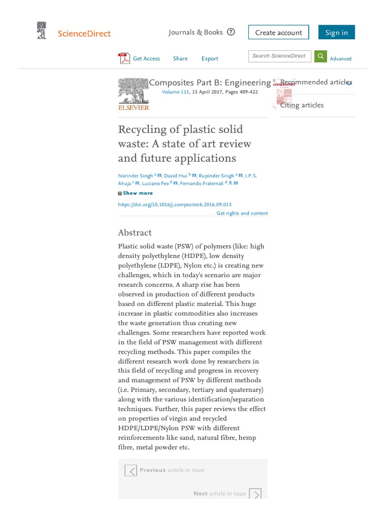 Recycling of Plastic Solid Waste: A State of Art Review and Future ...