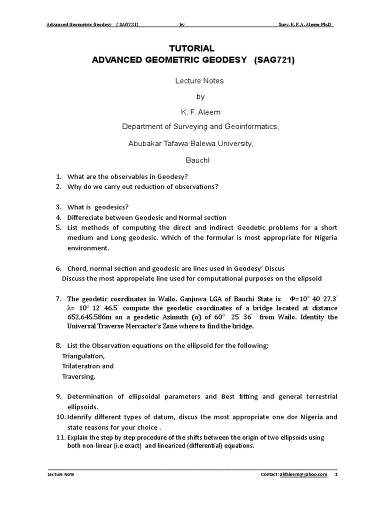 Tutorial On Physical Geodesy Pdf Geodesy Scientific Observation