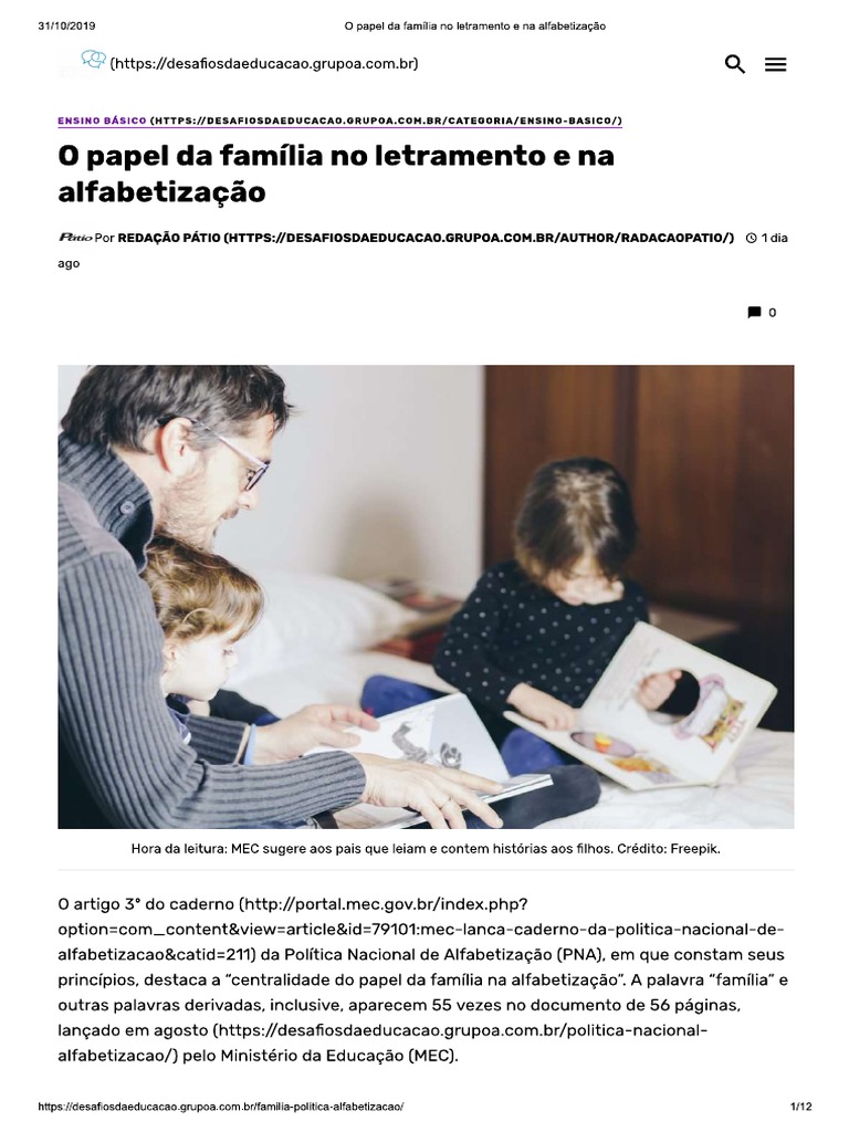 O Papel Da Família No Letramento e Na Alfabetização | PDF