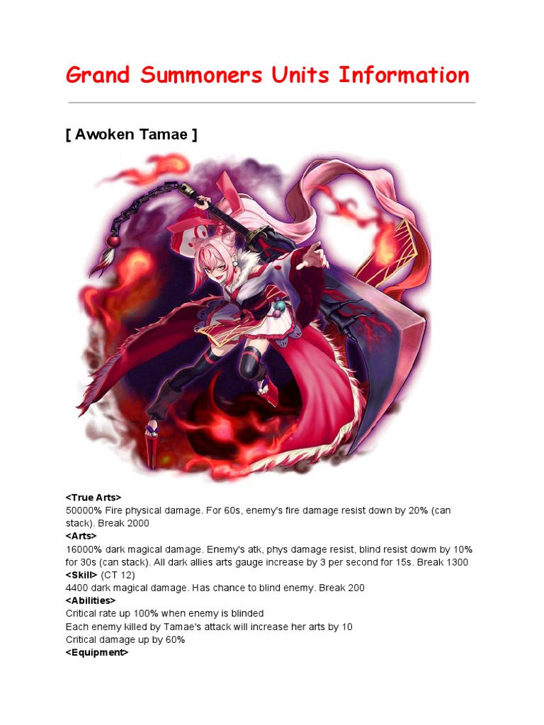 Grand Summoners Unit Information Nature