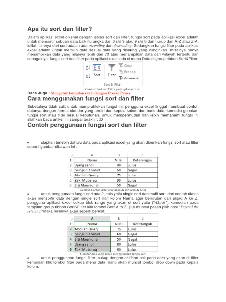 Fungsi Sort dan Filter di Excel | PDF | Komputer