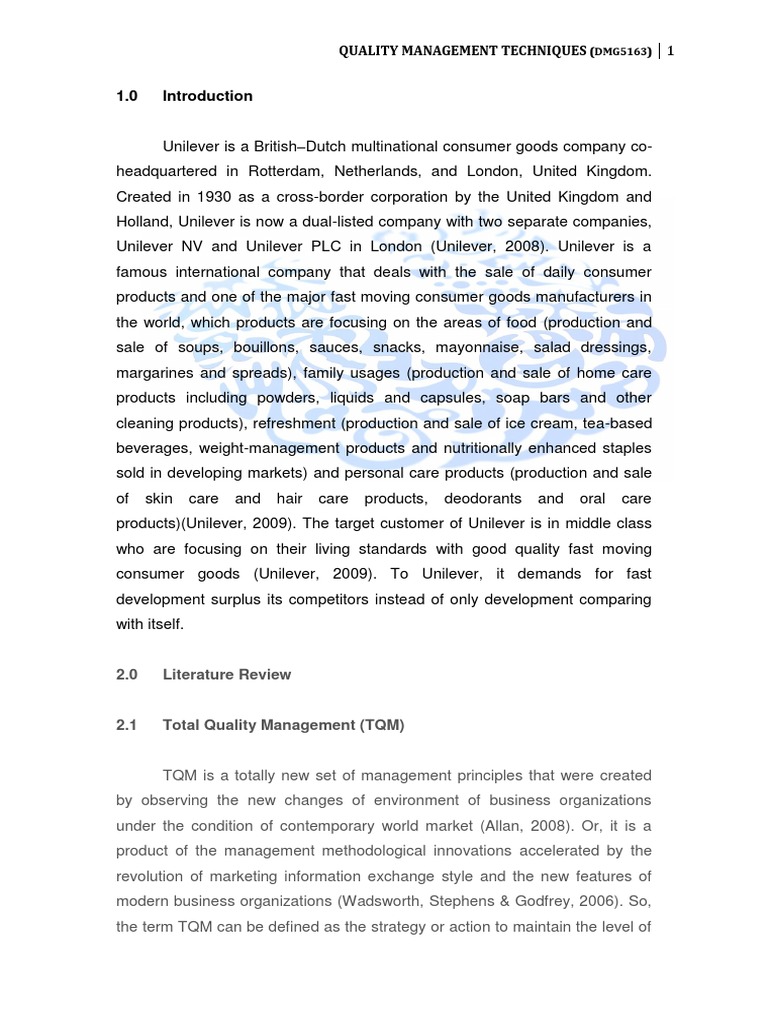 TQM Unilever | PDF | Quality Management | Lean Manufacturing