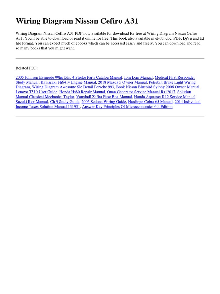 Wiring Diagram Nissan Cefiro A31 PDF