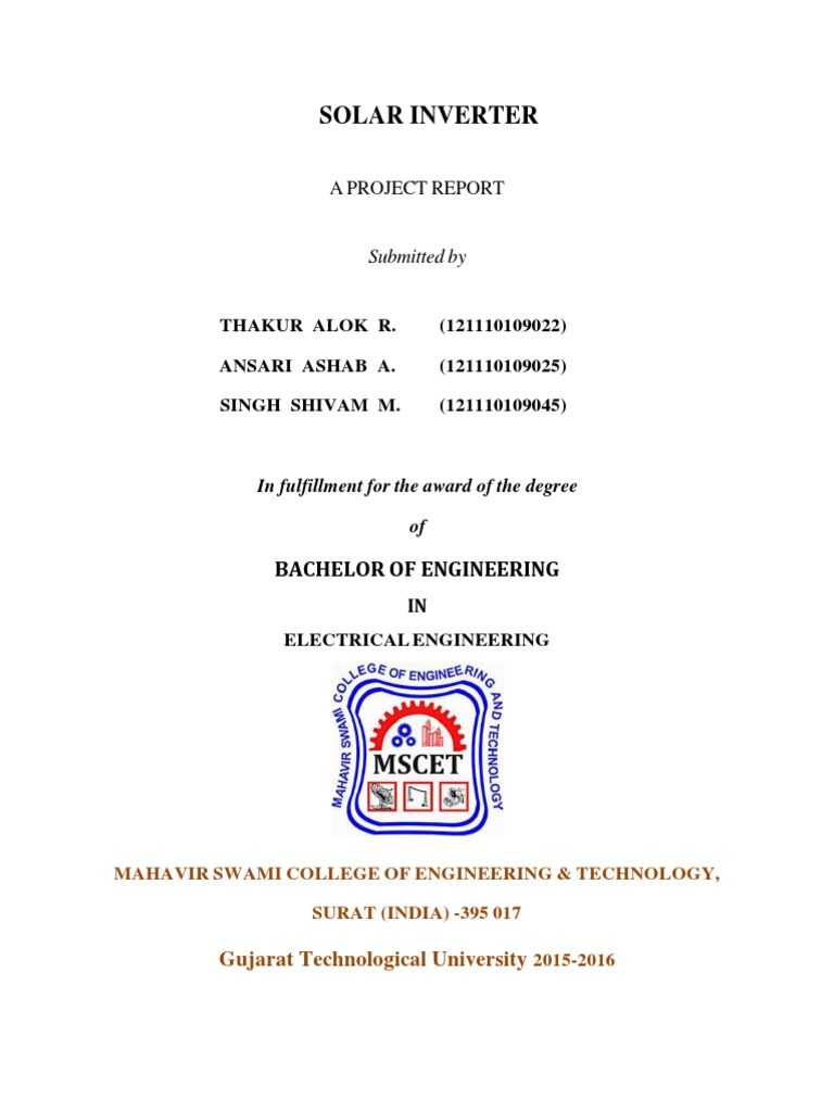 Solar Inverter Project Report | PDF | Solar Panel | Power Inverter