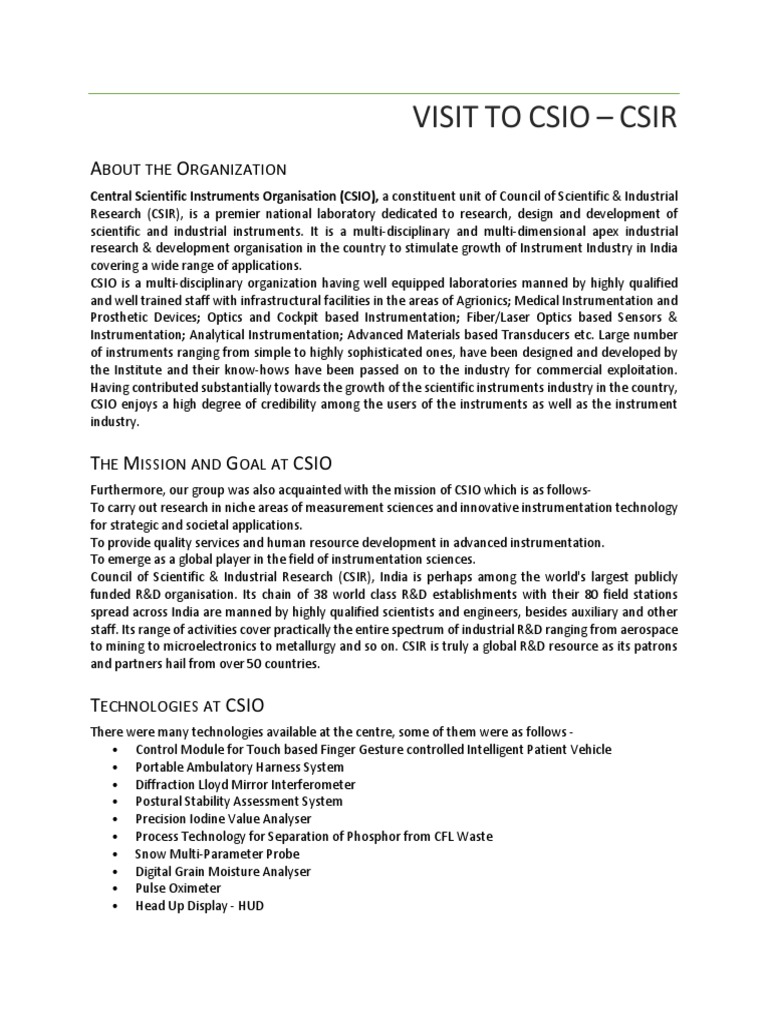 CSIO-ISTC: Premier Instrumentation R&D | PDF | Science