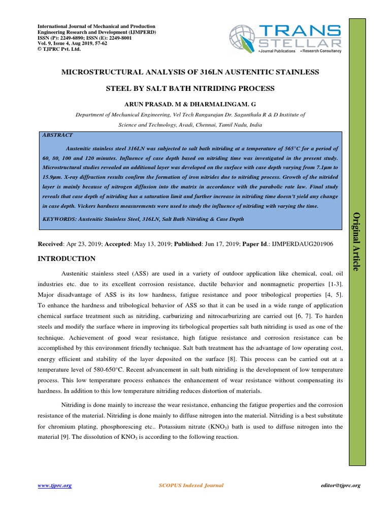 Microstructural Analysis of 316Ln Austenitic Stainless Steel by Salt