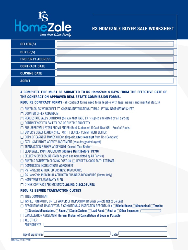 Buyer Sale Worksheet | PDF | Business | Law