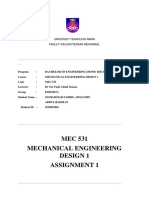 MEC 531 Mechanical Engineering Design 1 Assignment 1: Universiti Teknologi Mara Fakulti Kejuruteraan Mekanikal