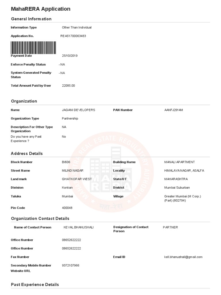 Maharera Application General Information Pdf Fee Interest