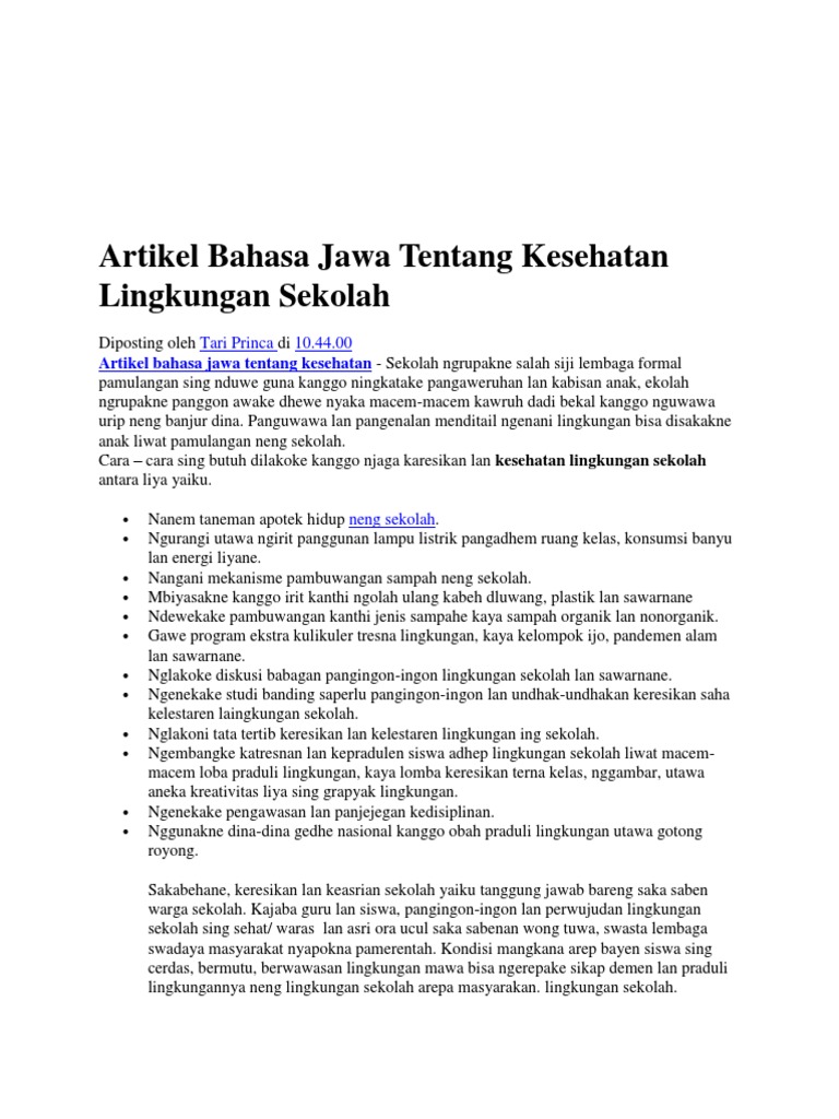 Artikel Bahasa Jawa Tentang Kesehatan Lingkungan Sekolah Pdf