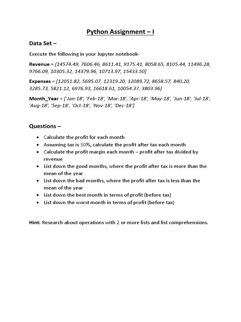 Python Assignment 1 - 08.25.2019 | PDF