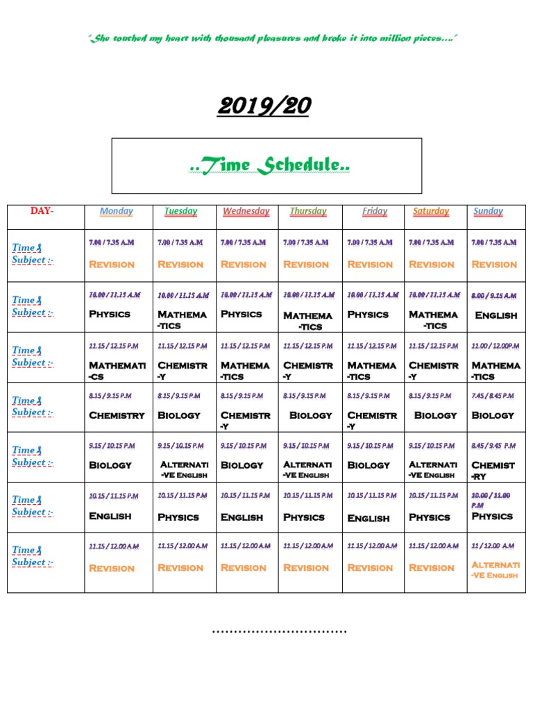 Weekly Study Schedule for Students | PDF | Foreign Language Studies